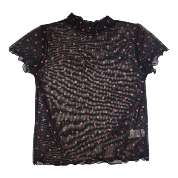 NWT Women's Moa Moa  Black Heart Mesh Crop Top w/Silky Black Undershirt Size: M - Picture 5 of 8